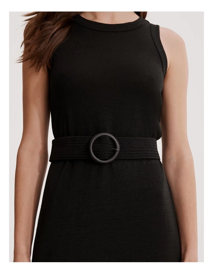 Recycled Polyester Woven Stretch Belt in Black