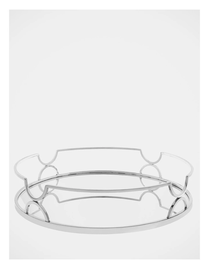 Decorative Round Tray with Mirrored Base Silver