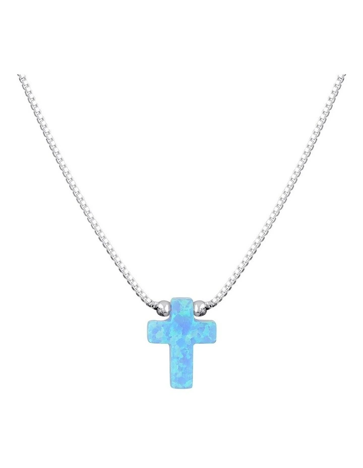 SS Mini Cross Fine Necklace-Light Blue
