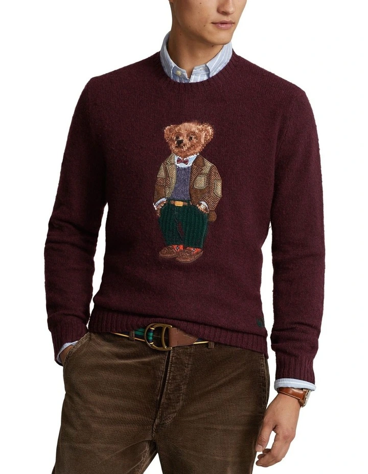 Polo Bear Wool-Cashmere Sweater in Red