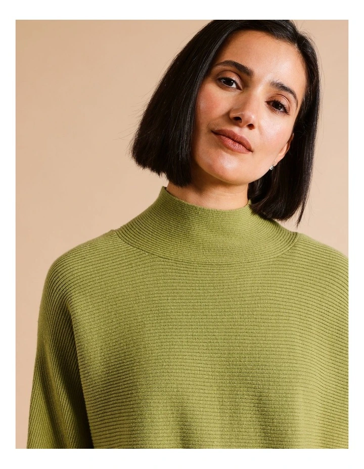 Sustainable Viscose Blend Button Side Magyar Sleeve Jumper In Avocado