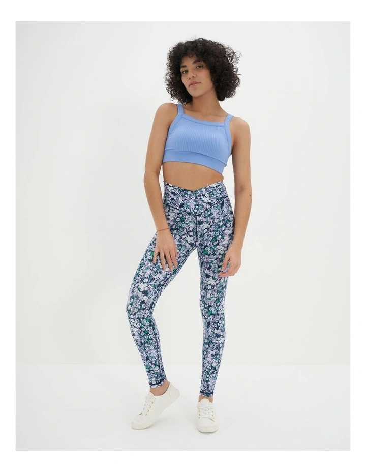 Ribbed Seamless High Neck Longline Bralette in Blue Lion