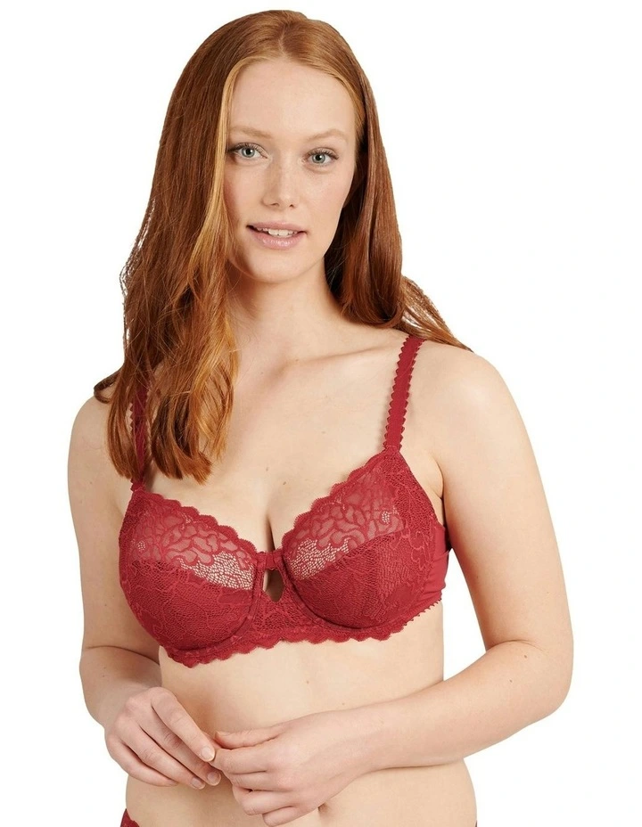 Oceane Sustainable Underwire Full Cup Lace Bra in Rumba Red
