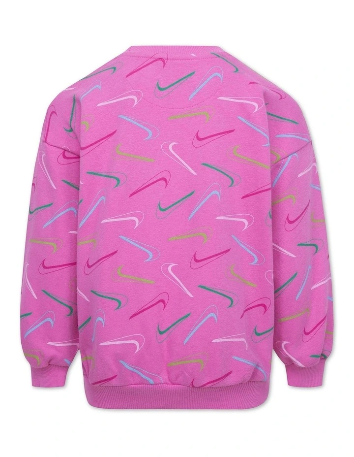 Swoosh Logo Boyfriend Crew Sweater in Pink