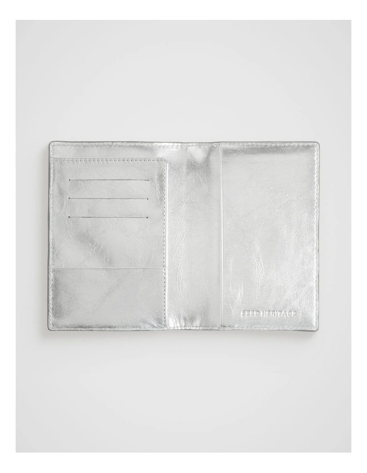 Leather Woven Passport Cover in Silver