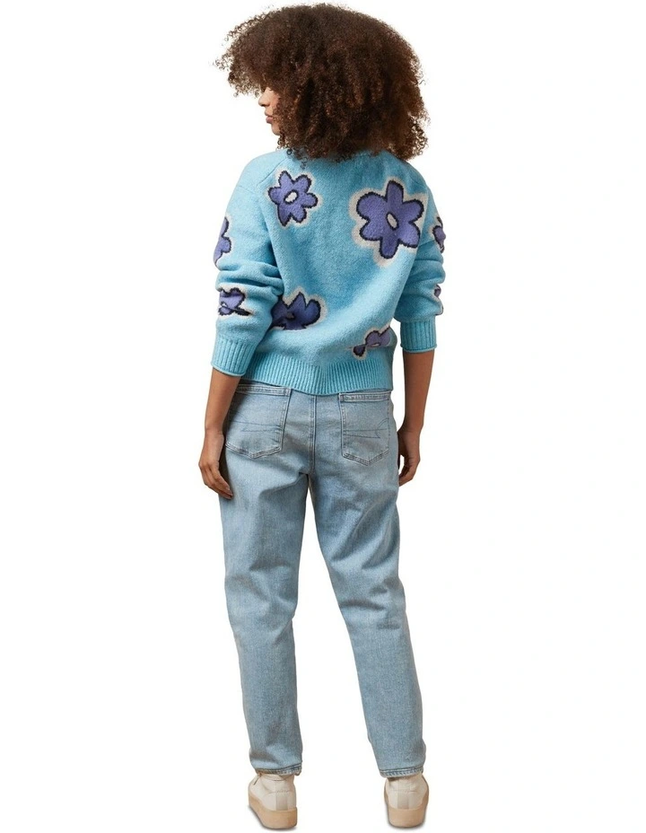 Whoa So Soft Floral Crewneck Sweater in Blue