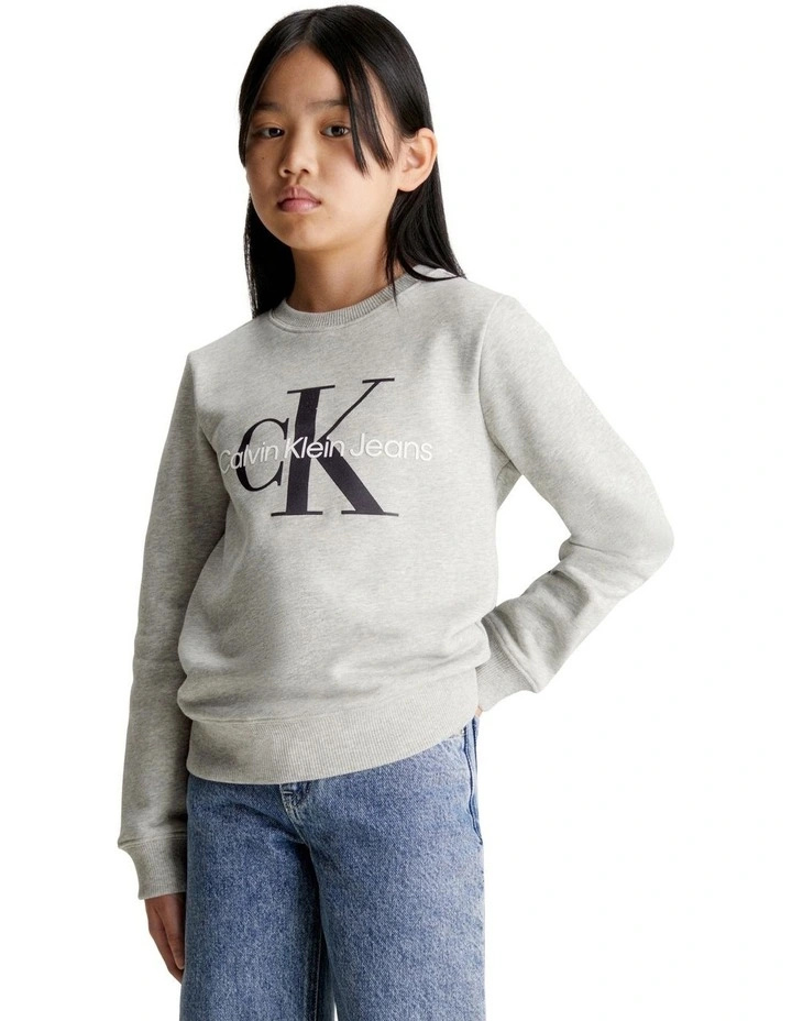 Monogram Terry Cotton Sweatshirt in Light Grey Heather