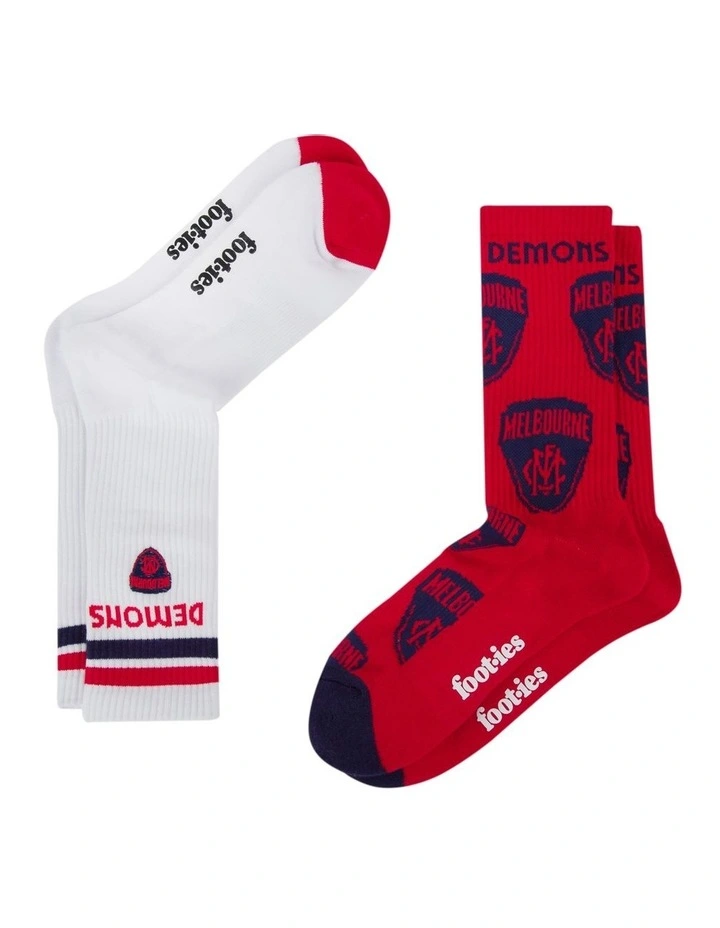 Melbourne Demons Mascot Sports Crew Socks 2 Pack in Multi