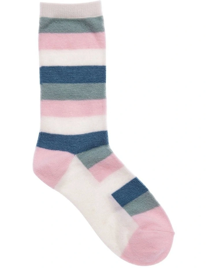 Winter Warm Multi Stripes Crew Socks 1 Pair in Blush