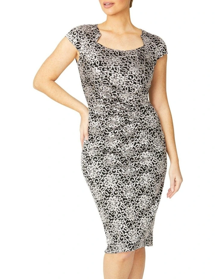 Helena Stretch Lace Dress in Silver