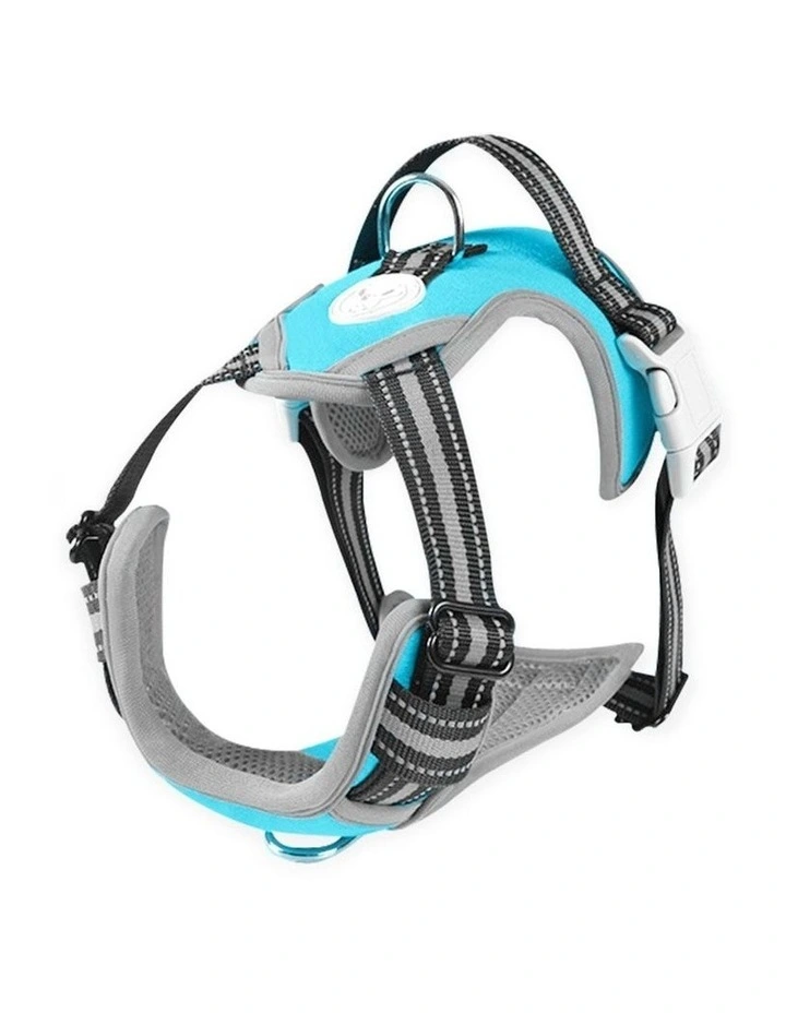 No Pull Dog Reflective Harness Vest Adjustable Belt Small Size in Blue