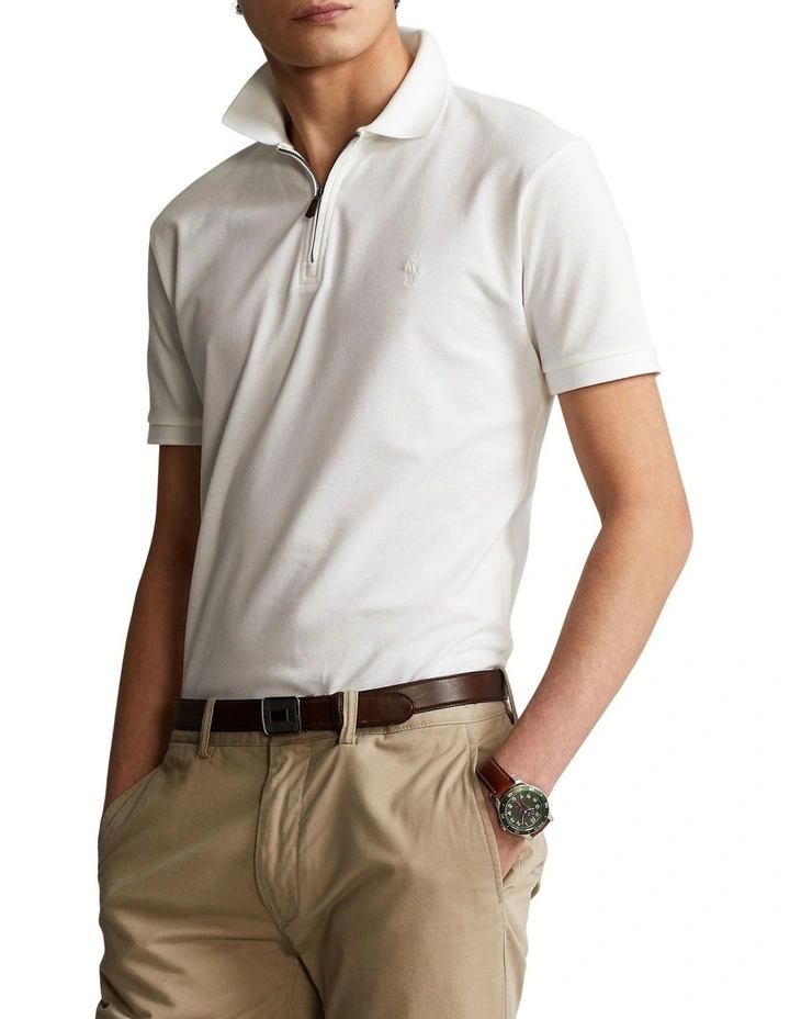 Custom Slim Fit Stretch Mesh Polo Shirt White