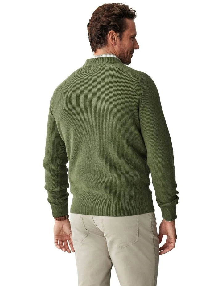 Cotton Raglan Crew Knit Sweater in Moss