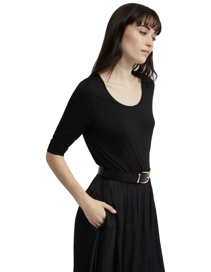Delilah Scoop Neck Long Sleeve Top in Black