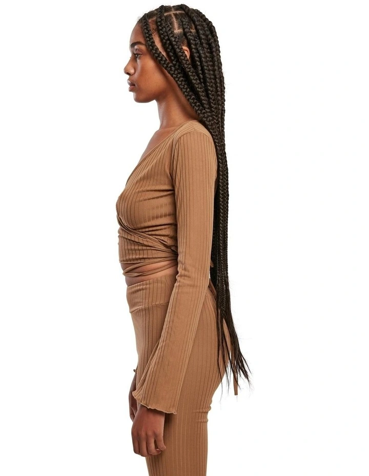 Cropped Rib Wrapped Long Sleeve in Dark Taupe