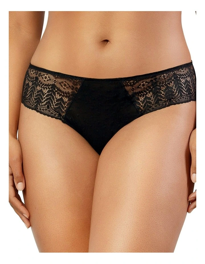 Mia Sheer Mesh and Lace Hipster Brief in Black