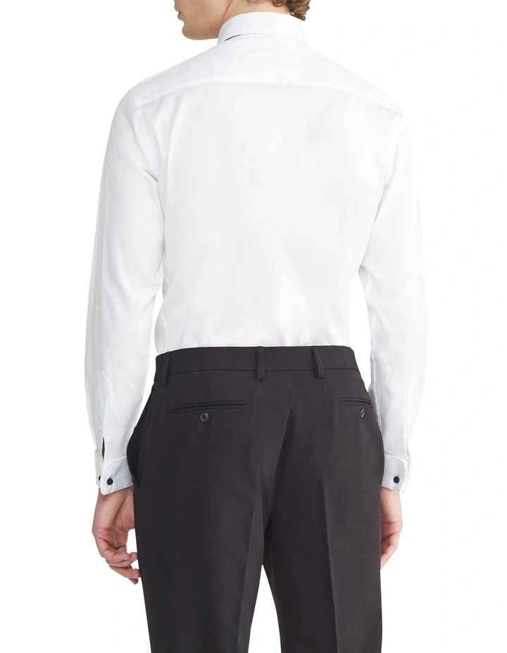 Slim Long Sleeve Twill French Front Dinner Shirt in White