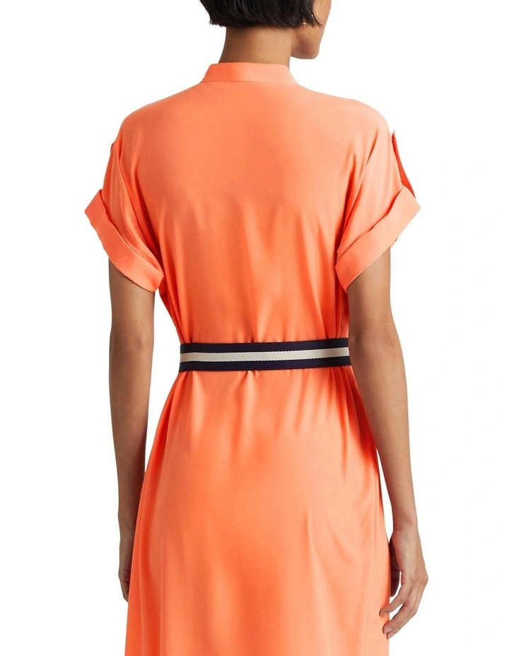 Belted Crepe Shirt Dress in Orange