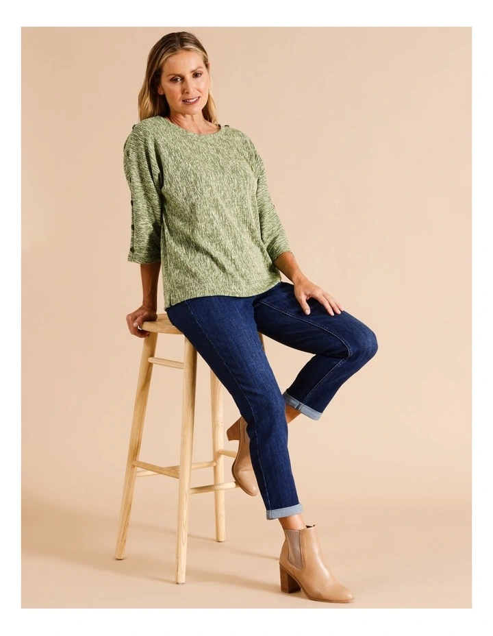 3/4 Magyar Button Sleeve Tee In Forest/Ivory