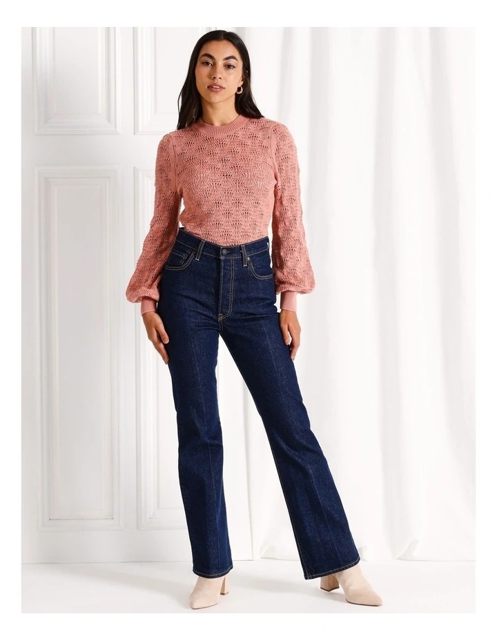 Organic Cotton Pointelle Jumper in Dusty Pink