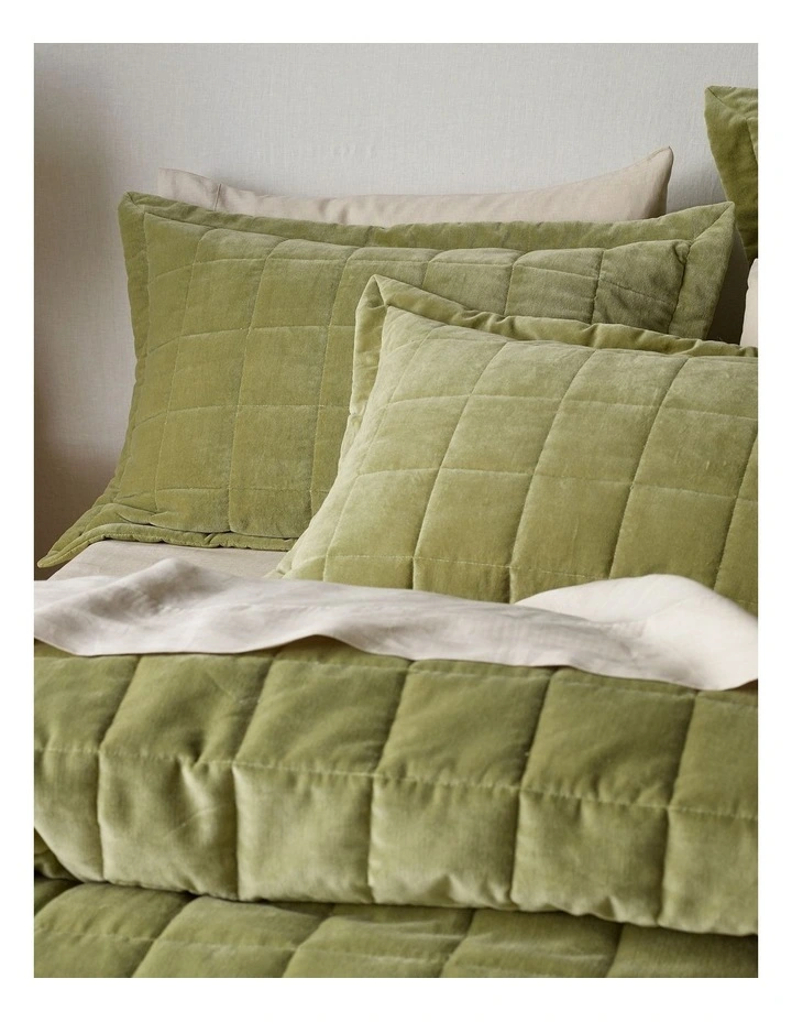 Lawson Quilted Cotton Velvet Quilt Cover Set in Gumleaf Green