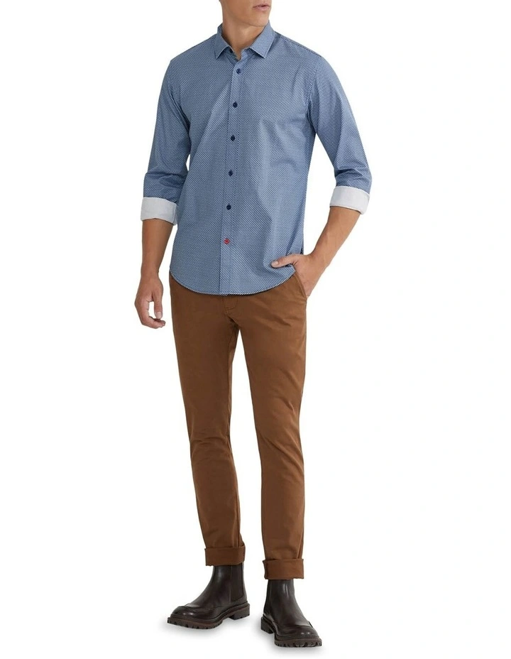 Kenton Printed Cotton Shirt in Blue