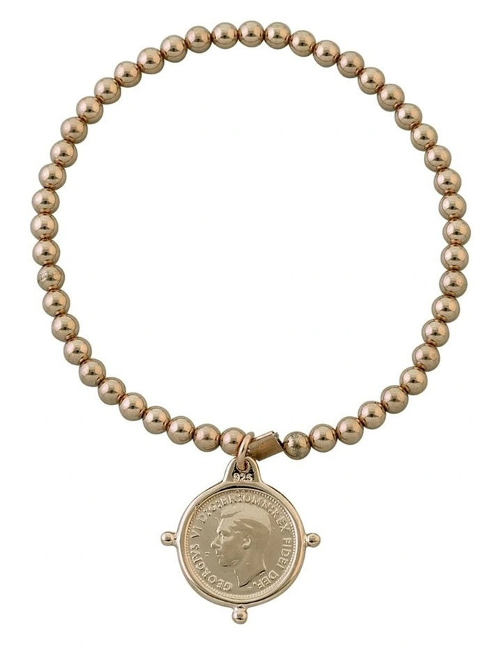 Compass Frame Threepence Gold Stretchy Bracelet