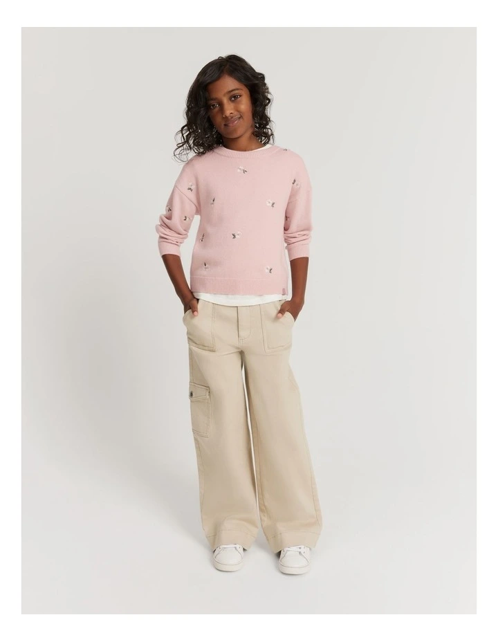 Flower Knit Pullover in Mineral Pink