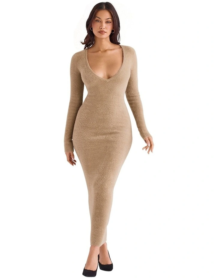 Lucille Fuzzy Maxi Dress in Camel