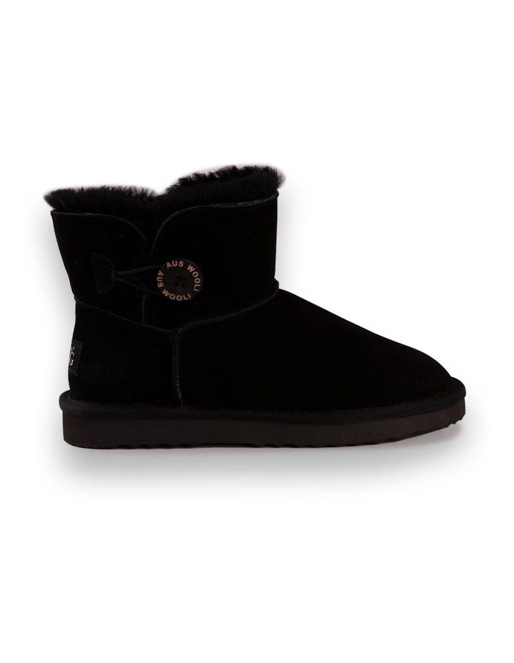 Women Short Sheepsk Button UGG Boot Black