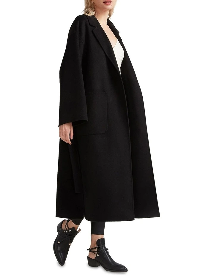 Wide Awake Split Hem Overcoat in Black