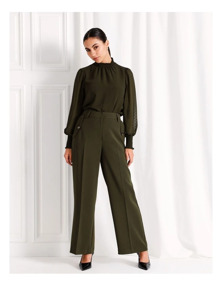 Button Pocket Wide Leg Pant in Khaki