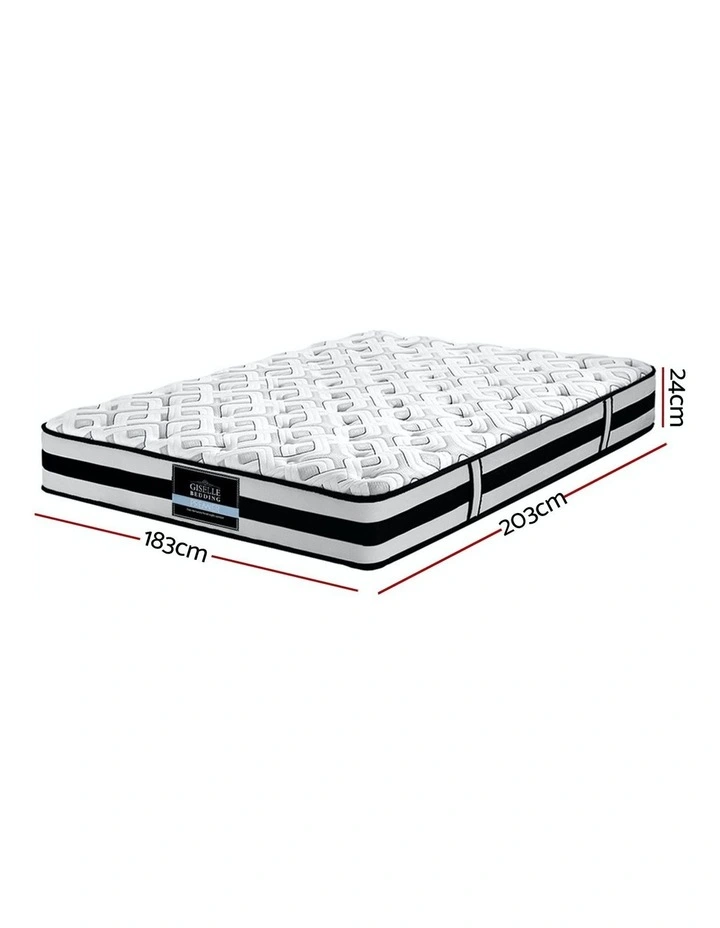 Bed Mattress King Full Size Super Firm Pocket Spring Foam 24cm in White/Black