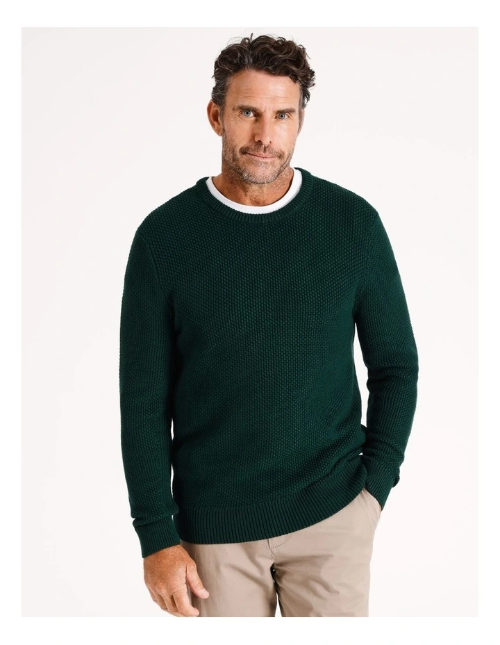 Knox Textured Crew Knit in Bottle Green
