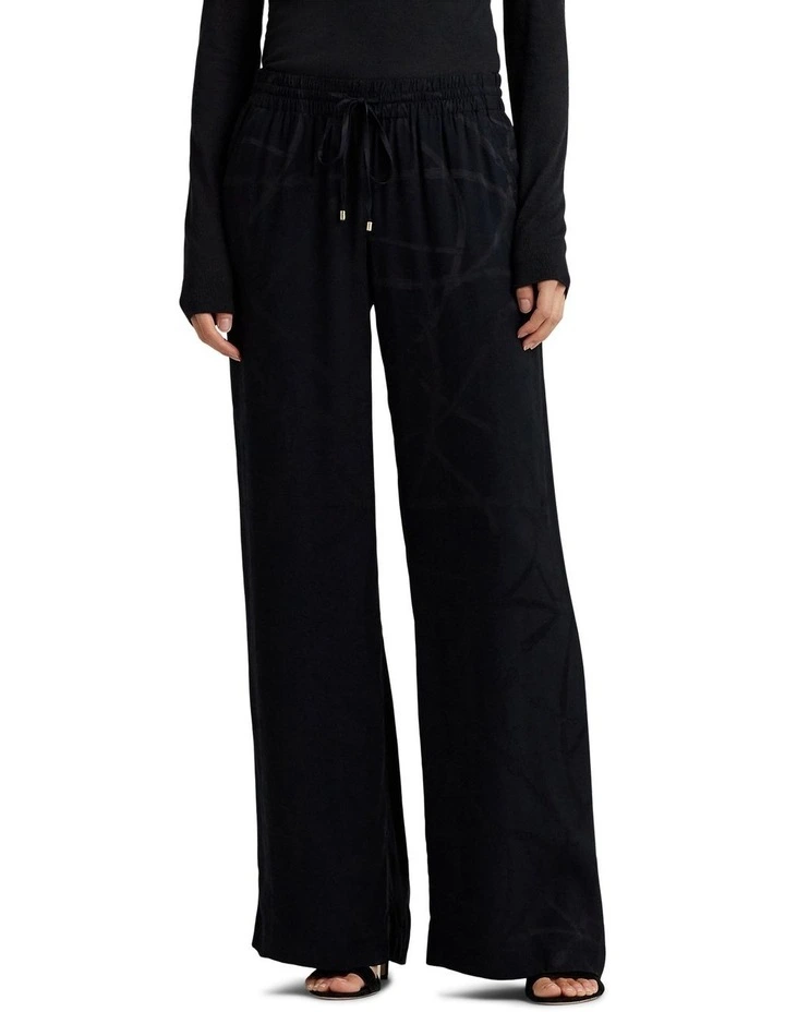 Belting-Motif Jacquard Wide-Leg Pant in Black