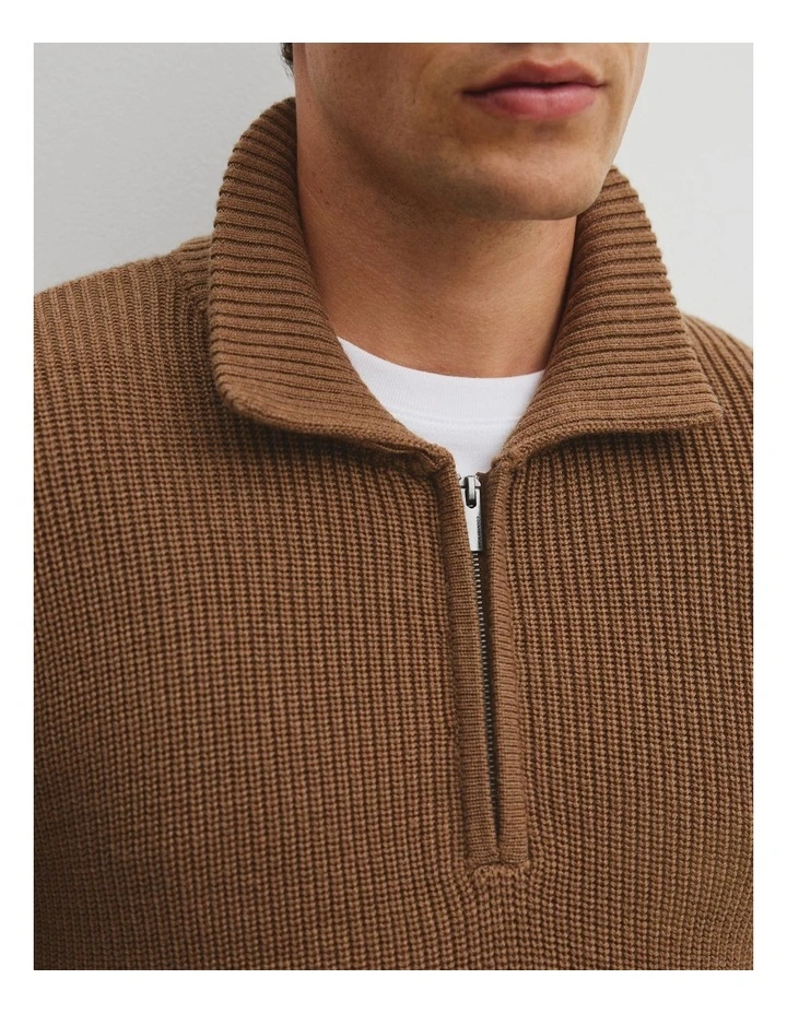 Australian Wool Shawl Collar Knit Sweater in Amber
