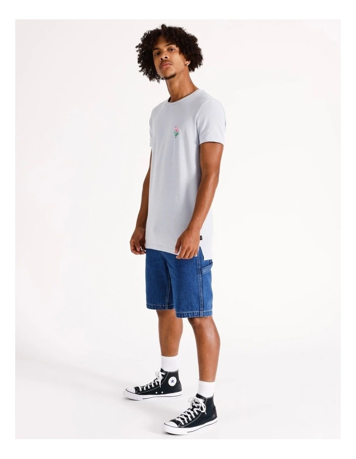 Embroidered Textured Short Sleeve Tee in Blue