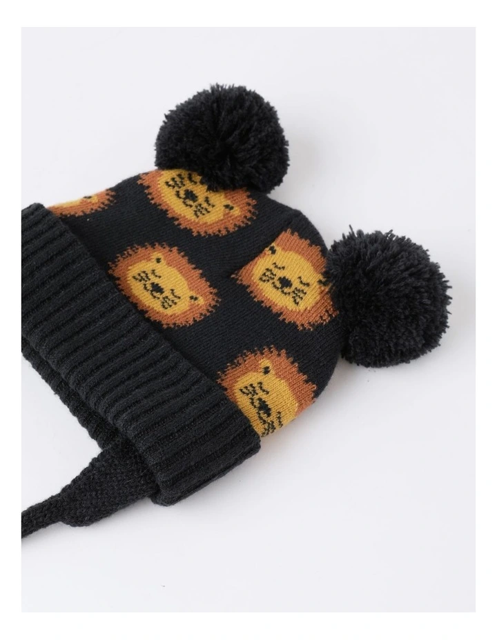 Lion Flap Ear Beanie in Dark Grey
