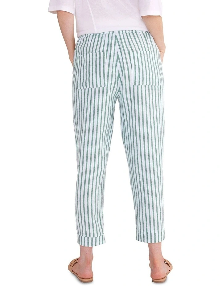 Striped Linen Pant in Spinach/White