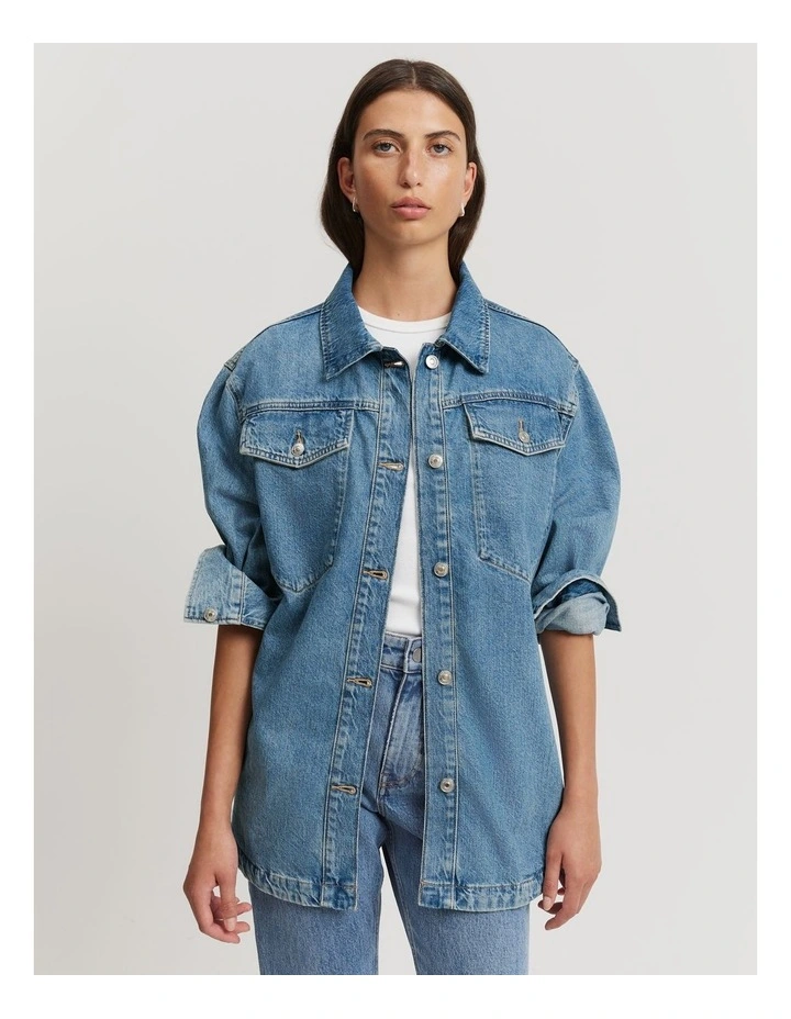 Longline Shacket in Vintage Wash Denim