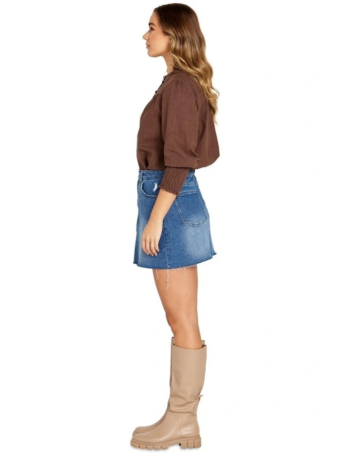 Roxy Shirred Cuff Blouse in Chocolate
