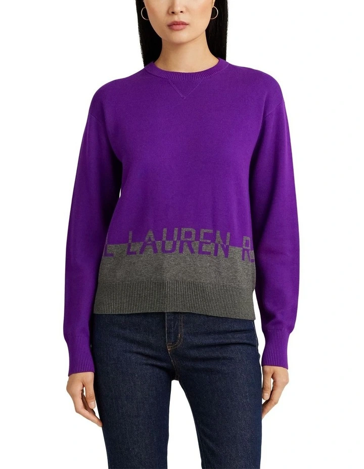 Logo Jacquard Cotton-Blend Sweater in Purple