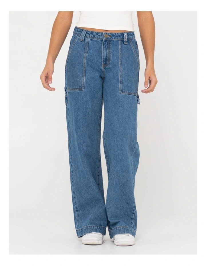 Billie Low Wide Denim Carpenter Pant in Blue