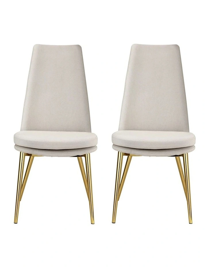 Dining Chairs Linen Fabric High Back Set of 2 in Beige