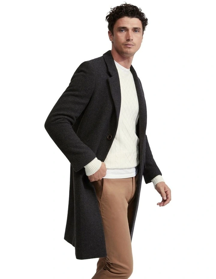 George Cashmere Blend Overcoat in Black/Blue/Coffee