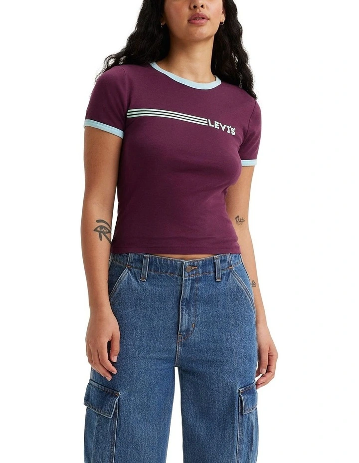 Graphic Ringer Rickie T-shirt in Potent Purple/Crystal Blue