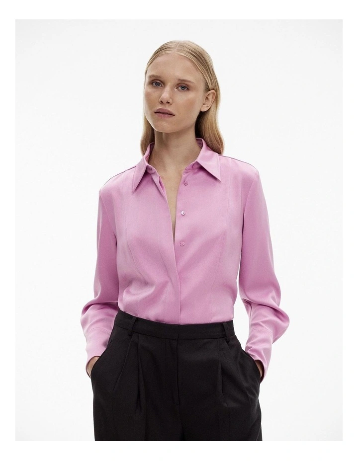 Acetate Satin Frame Shirt in Orchid Pink