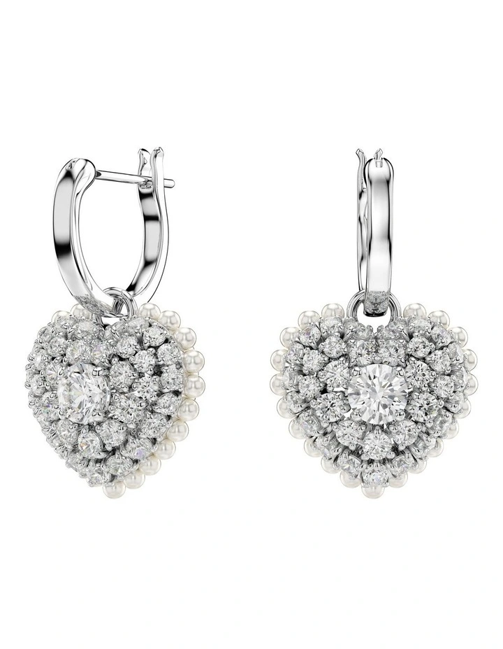 Hyperbola Heart Rhodium Plated Drop Earrings in White