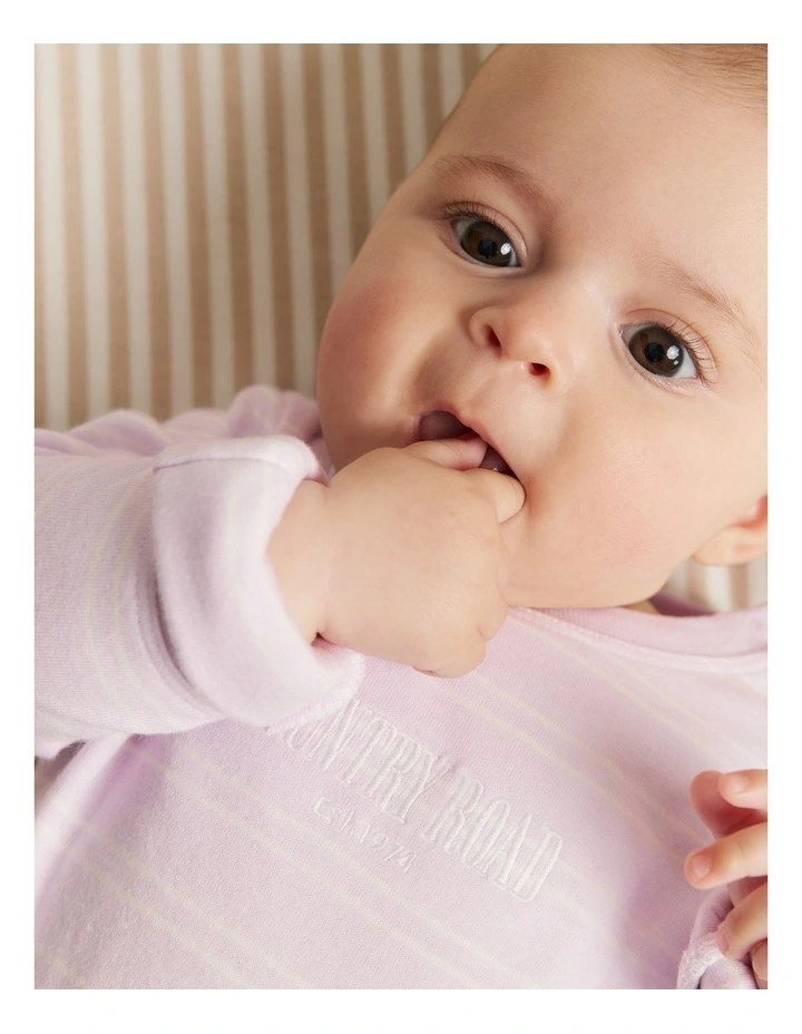 Organically Grown Cotton Heritage Long Sleeve Bodysuit in Lilac Stripe