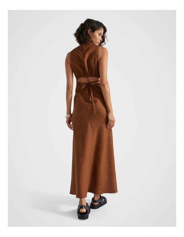 Linen Ruched Side Maxi Dress in Spice
